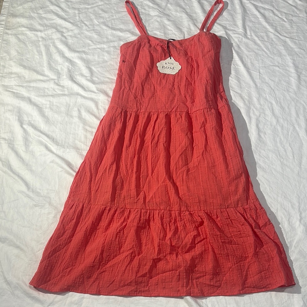 NWT Knox Rose Women’s Coral A-Line Tiered Midi Dress Size Medium